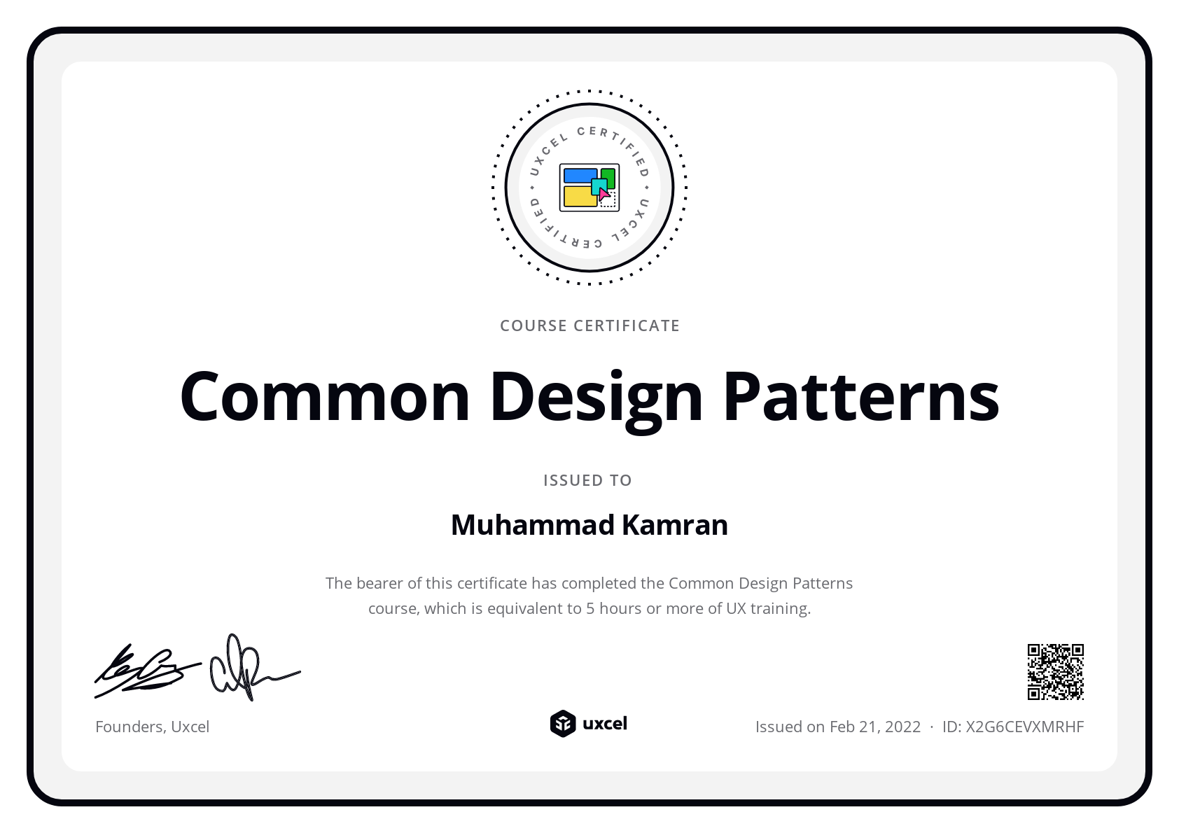 Muhammad Kamran's certificate